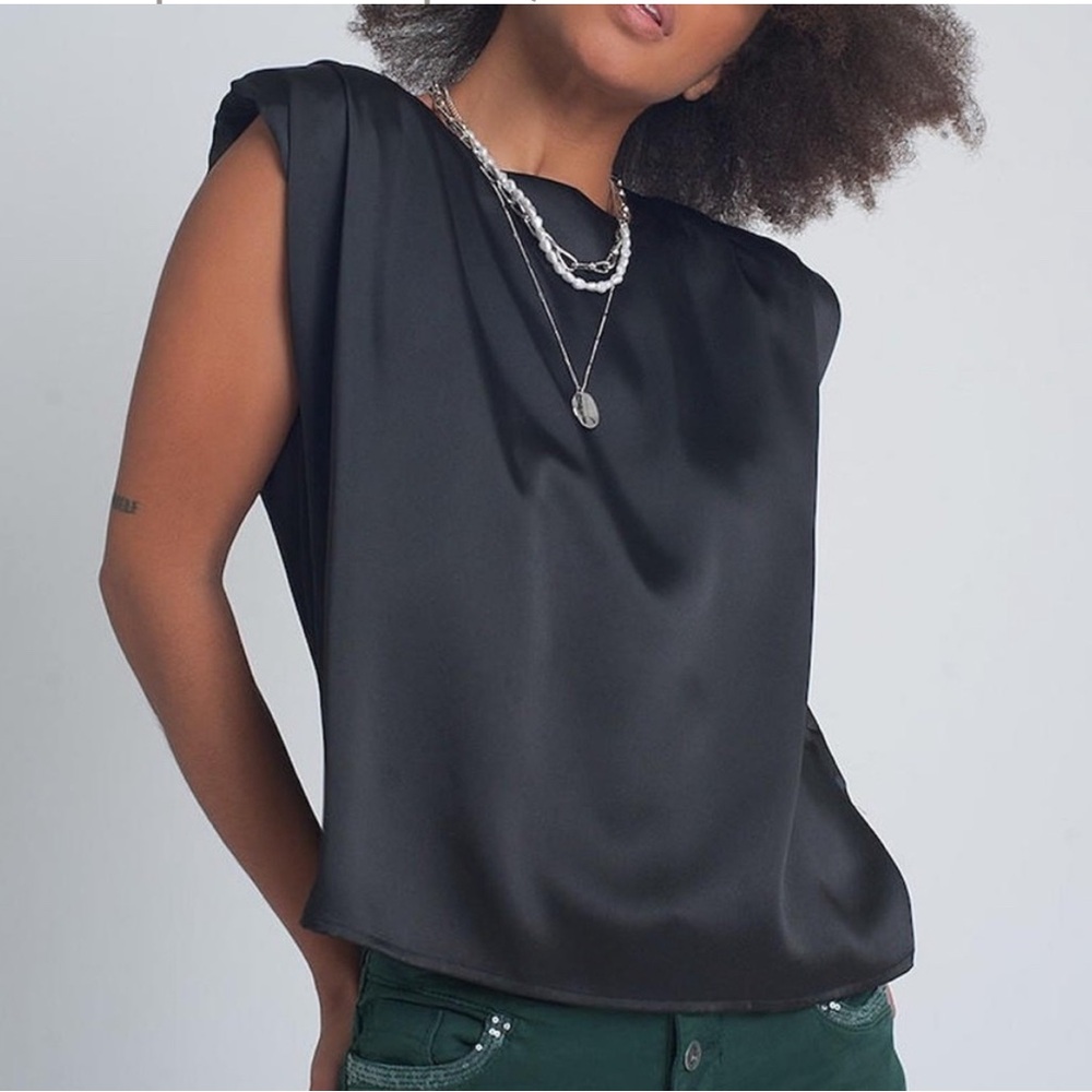 Le Lis Black Satin sleeveless top